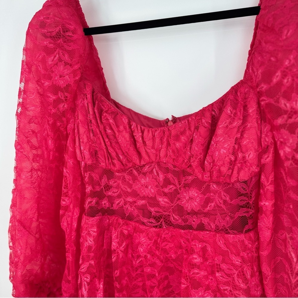 Majorelle Brielle Pink Lace Tiered Puff Sleeve Balloon Sleeve Barbie Mini Dresss - Picture 7 of 9